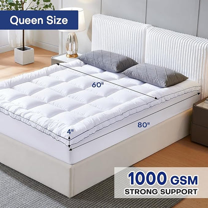 4 Inch Dual Layer Queen Mattress Topper, Cooling Gel Memory Foam for Back Pain & Pressure Relief, CertiPUR-US Certified Mattress Pad
