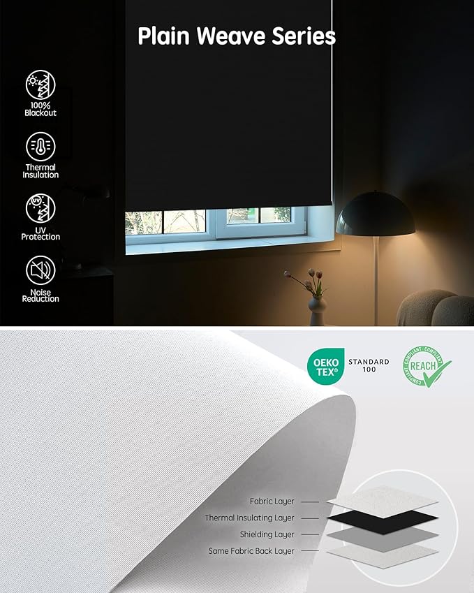 Yoolax Motorized Blinds with Remote, Smart Blinds for Windows Blackout Automatic Shades Work with Alexa Remote Control Roller Window Shades with Valance, Custom Size (Fabric-Greyish White)
