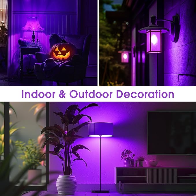 Briignite Purple Light Bulbs [2 Pack], A19 LED Purple Bulb Outdoor, Halloween Light Bulbs, 9W (60 Watt Equivalent) - E26 Porch Light Christmas Party Home Holiday Decor
