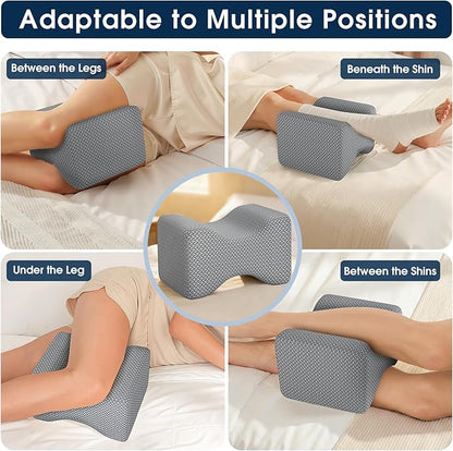 BlissTrends Memory Foam Knee Pillow, Knee Pillow for Side Sleepers, Leg Pillows for Sleeping Blood Circulation, Elevation Pillow for Spine Aligning, Sciatica, Back, Hip, Knee, Ankle Pain, Grey