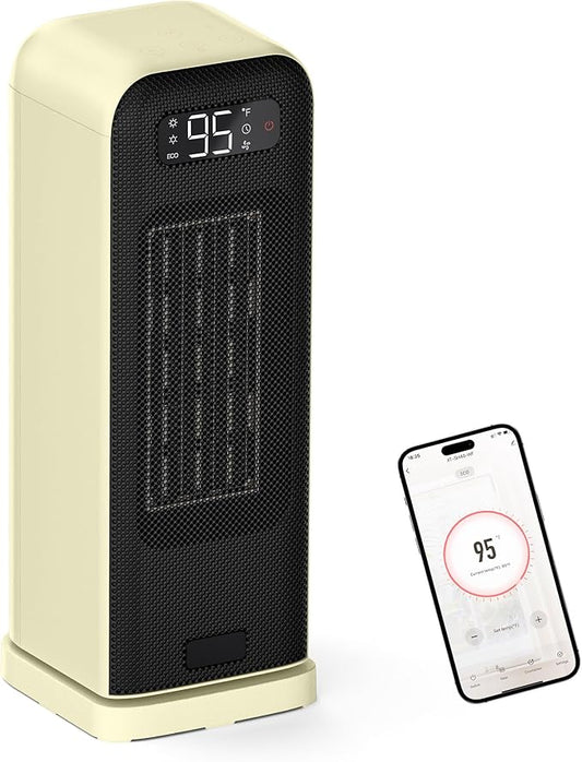 MORENTO Space Heaters for Indoor Use, Electric Portable Heater for Bedroom with Thermostat, WiFi Voice Control, 36dB Quiet 4 Modes 12H Timer, 1500W PTC Ceramic Heater for Office Home 1Pack Yellow
