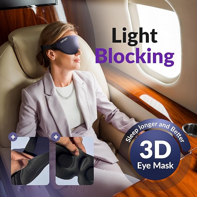 Light Blocking Sleep Mask for Men & Women, Night Shade Blackout Mask for Sleep, Travel Eye Cover with Memory Foam, 3D Night Blindfold, Washable & Adjustable Eye Covers for Sleeping - One Size Fits All