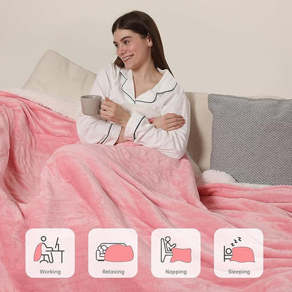 ESTINGO Heated Blanket King, Dual Control Electric Blanket King Size with 5 Heating Levels & 10 Hours Auto Off, Machine Washable Plush Heating Blanket for Bed Office 100" x 90", Pale Pink