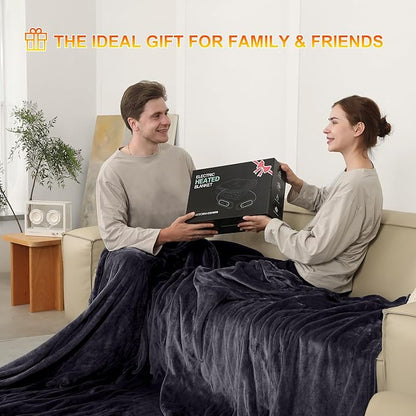 Electric Blanket King Size, Super Soft Cozy Upgraded Flannel Heated Blanket Dual Control with 5 Heating Levels & 10 Hours Auto Off, Fast Heating & Overheat Protection, 100" x 90", Dark Gray