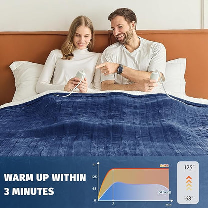 Heated Electric Blanket Queen Size - 84" x 90" Heating Blanket with Dual Control, 10 Heating Levels & 8 Hours Auto Off, Soft Warm Flannel Blanket, for Senior Grandma