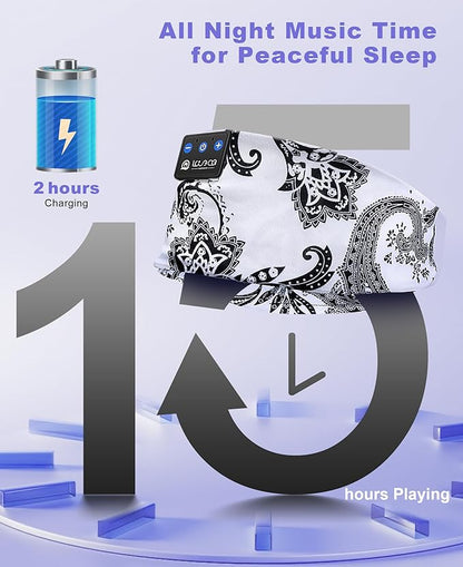 LOVE EYE Sleep Headphones Wireless Headband Headphones Bluetooth 5.4 for Side Sleeper Bluetooth Headband Earphones for Sports for tech Gadgets Gifts (Flower White)