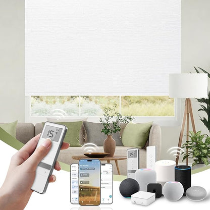 FineTell Motorized Blinds with Remote, 100% Blackout Roller Shades Compatible with Alexa,Apple Homekit,Google Home APP and Voice Control, Customized Electric Blinds (100% Blackout Elegant White)
