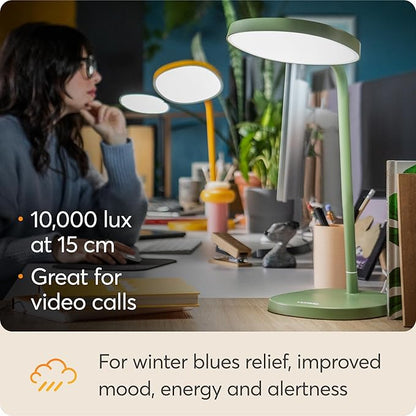 Lumie Task - 10,000 Lux Adjustable Bright Light Therapy Desk Lamp for Mood and Energy Boost and Winter Blues Relief, Crystal Clear Illumination and Maximum Visual Comfort - Sage Green