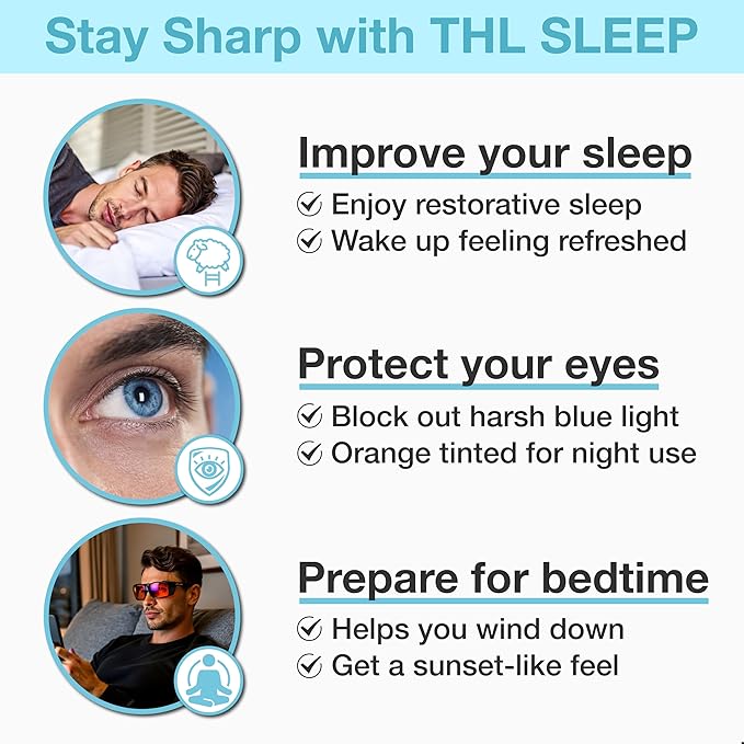 Orange Blue Light Blocking Glasses for Better Sleep - 97% Premium TR90 Wrap Around Amber Computer Migraine Glasses for Women & Men - Gaming Glasses - TV Blue Light Blockers Gamer Glasses