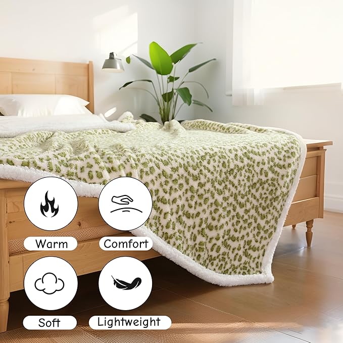 Electric Heated Blanket Full Size 72"x84", Ultra-Soft Plush with Overheat Protection, 9 Adjustable Heat Settings & 10-Hour Auto-Off Timer, Fast Heating for Winter Comfort, Green White Leopard Print