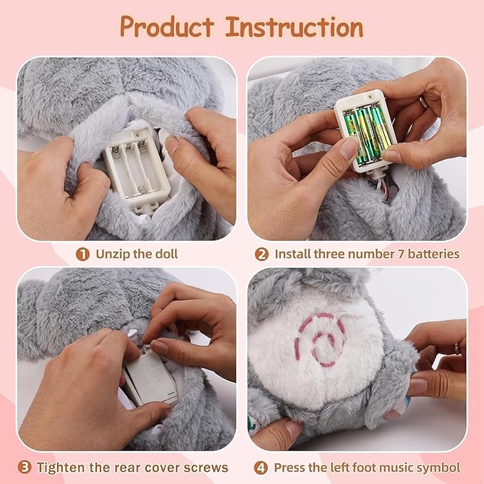 Breathing Koala Stuffed Animal - Anxiety Relief Plush with Musical Lights & Rhythmic Breathing Motion for Adults and Kids (Pink)