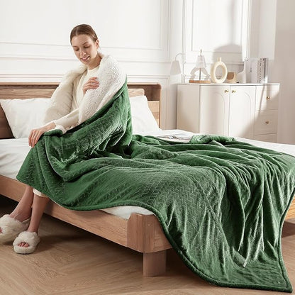 Heated Blanket King Size 90"x100" Electric Blanket King with Dual Control 5 Heat Settings, 10H Auto Off, FCC/ETL Certified, Wheat Pattern Flannel, Grandma, Machine Washable, Green
