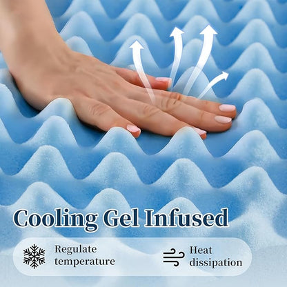 2 Inch Twin Mattress Topper Memory Foam Mattress Topper Twin Size Egg Crate Foam with Cooling Gel, Plush Feel Breathable Pressure Relief Matress Pad for Bedroom, College, RV, Cooling Blue