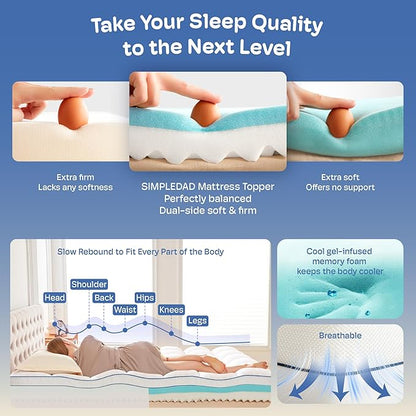 California King Size Mattress Topper, 4.5 Inch Memory Foam Mattress Topper for Back Pain & Pressure Relief - 2.5" Cooling Gel Memory Foam + 2" Pillow Top Mattress Pad Cover, Soft and Supportive