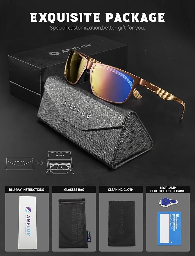 ANYLUV Blue Light Blocking Glasses Men Computer Gaming Glasses Lightweight Al-Mg Metal Anti Eyestrain Eye Protection