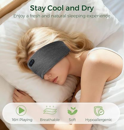 Bamboo Cotton Sleep Headphones,Ultra-Soft Wireless Headband Bluetooth for Side Sleepers, with 14H Playtime & Bluetooth 6.0, 4-in-1 Music Sleep Earphones for Side Sleeping(Grey)