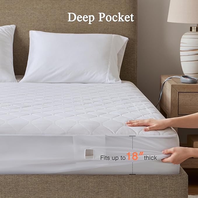 Beautyrest Cotton Blend Heated Mattress Pad Secure Comfort Technology - Luxury Quilted Electric Mattress Pad with Deep Pocket - 5-Setting Heat Controllers, Full, White