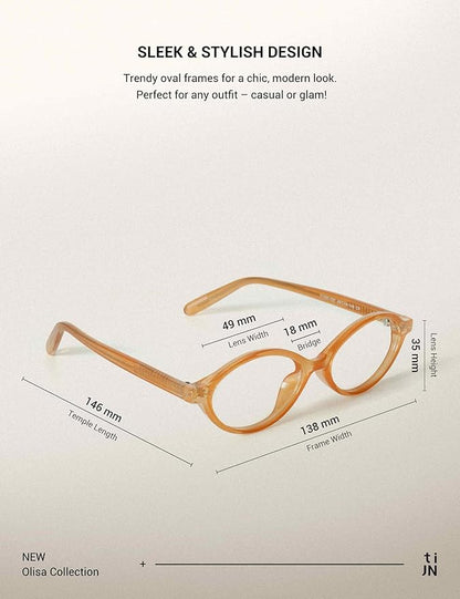 TIJN Olisa Blue Light Blocking Glasses for Women Men,Oval Glasses Frame Bluelight Glasses for Gaming/Computer/Screen