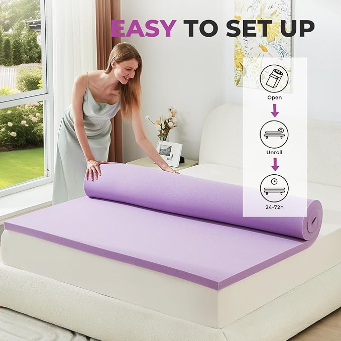 BDEUS 2 Inch Gel Memory Foam Mattress Topper Ventilated Soft Pressure Relieve Mattress Pad, Breathable Bed Topper, CertiPUR-US Certified, Twin Size