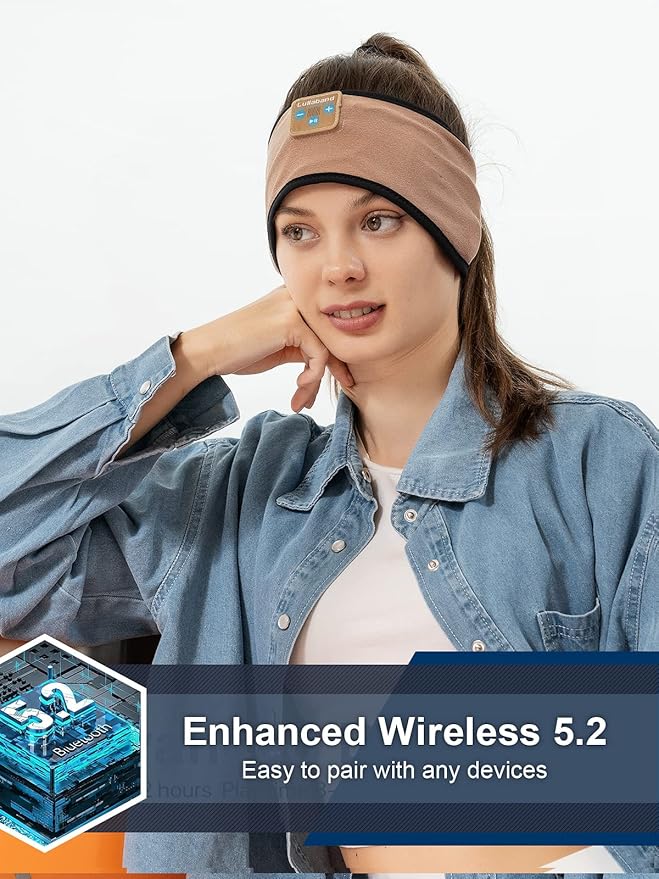 Lullaband Sleep Headphones Bluetooth Headband - Wireless Music Sleeping Mask Earphones for Side Sleepers with HD Stereo Speaker Tech Gadgets Gifts for Travel Workout Sports Meditation Yoga Housework