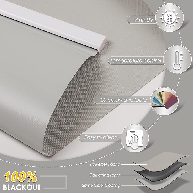 Allesin Motorized Roller Shade Blinds Work with Alexa for Window, 100% Blackout Smart Shades Cordless with Remote Control, Electric Automated Blinds for Window, Customized Size for Smart Home (Grey)