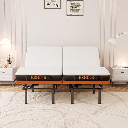 Split King Adjustable Bed Frame with Mattress - 8 Inch Gel Memory Foam Mattress(Medium-firm), Bluetooth APP Control, Wireless Remote, Zero Gravity, Anti Snore, Head and Foot Incline, 2000 Series