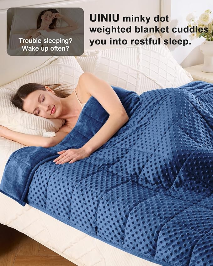 Weighted Blanket for Adults Twin Size 15 lbs, Soft Cooling Minky Dot Heavy Breathable Blanket for All-Season, Washable Weighted Throw with Glass Beads, 60 x 80 Inches, Navy Blue