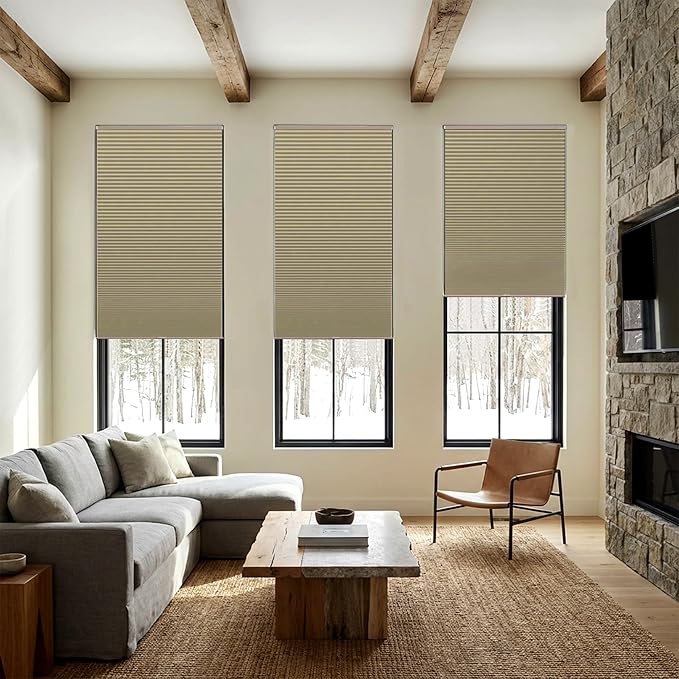 LazBlinds Cordless Cellular Shades, No Tools No Drill Blackout Honeycomb Shades Pleated Blinds for Windows, 31'' W x 48'' H, Taupe