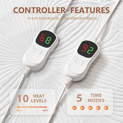 Homemate Heated Mattress Pad California King - 3D Knitted Jacquard Electric Mattress Pad Cal King Bed Warmer with Dual Controller, 10 Heated Setting - Auto Off 8 Hours, Fit Up to 30 Inch, 84"x72"