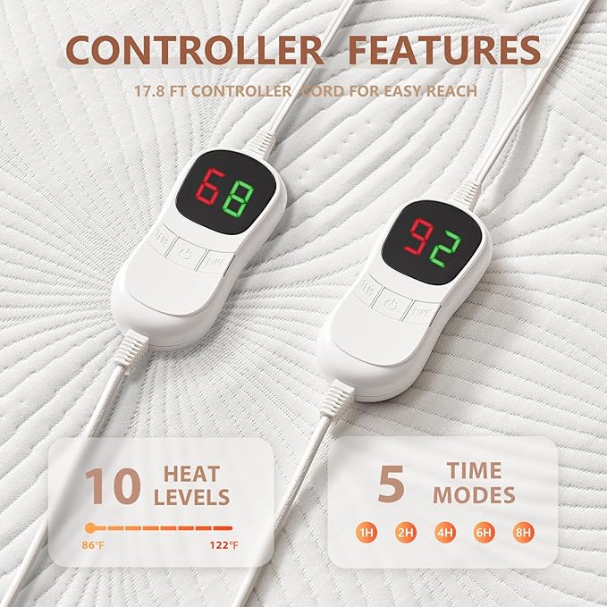 Homemate Heated Mattress Pad King Size - 3D Knitted Jacquard Electric Mattress Pad King Bed Warmer with Dual Controller, 10 Heated Setting - Auto Off 8 Hours, Fit Up to 30 Inch, 80"x78"