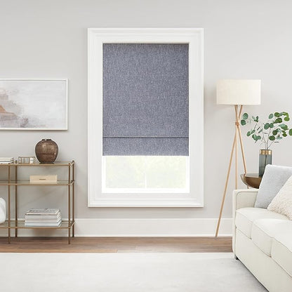 Eclipse Drew Noise Reducing Blackout Cordless Lined Window Roman Shade for Living Room, 33 in x 64 in, Blue
