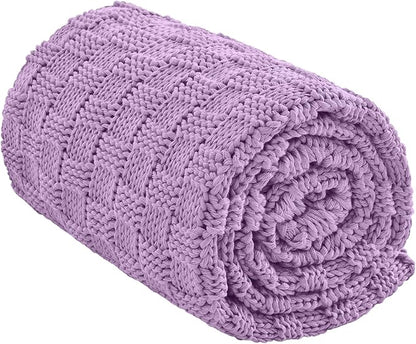 Knitted Weighted Blanket Adult, No Beads Heavy Blanket 60” x 80'' 17lbs, Breathable Chunky Knit Blanket, Cooling Weighted Blanket for Hot Sleepers, Christmas Home Decor (Lilac)