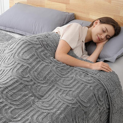 Sherpa Fleece Adult Weighted Blanket Great for Sleep, 20 lbs Dual Sided Soft Fuzzy Heavy Blankets for Couch Bed Sofa, Cozy Warm Fluffy Arched Jacquard Throw for Winter (Grey, 60" x 80", 20 Pounds)