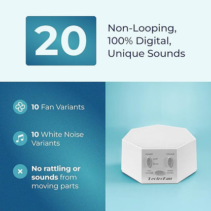 Adaptive Sound Technologies LectroFan Classic White Noise Machine - Global Power Edition with Adaptors for US, UK & EU - 20 Non-Looping Fan & White Noise Variations - White