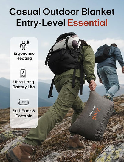 ZonLi Heated Blanket Battery Operated, Cordless Electric Throw for Super Bowl & Outdoor, 50"x60" Wearable Rechargeable for Camping Tailgating, Water-Resistant Machine Washable (Dark Grey)