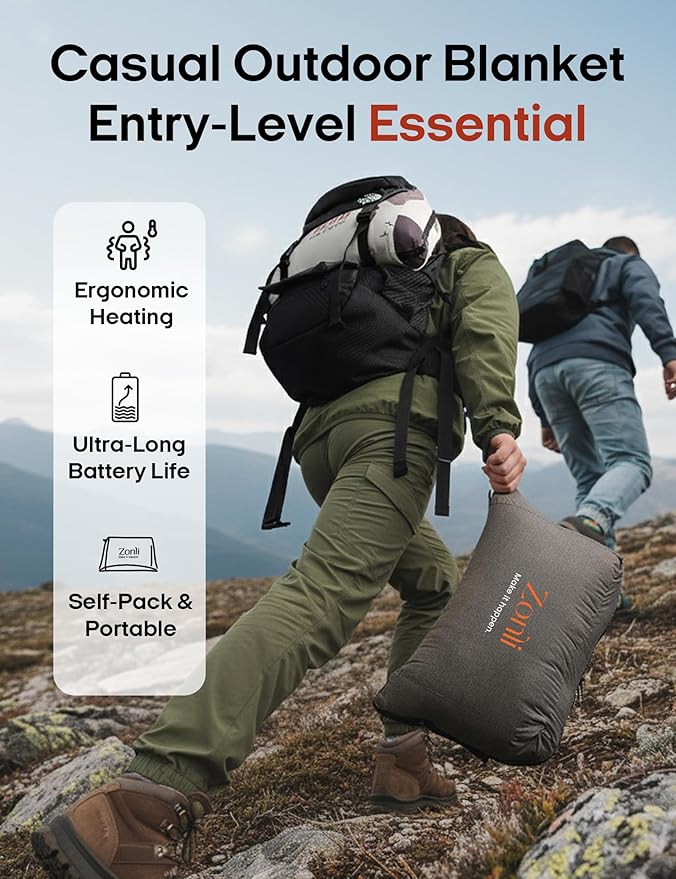 ZonLi Heated Blanket Battery Operated, Wearable Portable Electric Blanket with Rechargeable Battery, 50"x60" Cordless Heated Blanket, Waterproof, Machine Washable(Mountain-Water Print)