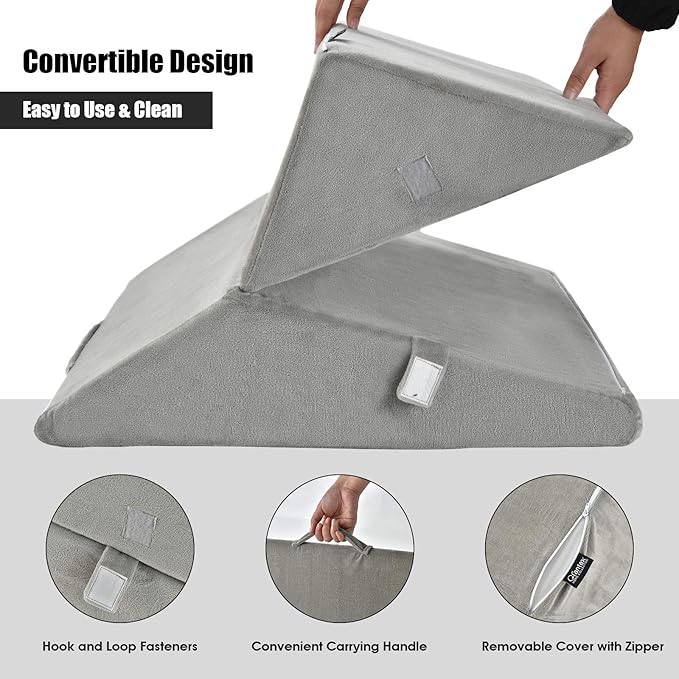 KOMFOTT Bed Wedge Rest Pillow for Sleeping - Triangular Adjustable Memory Foam Backrest Reading Pillow w/Removable Pillowcase Cover for Back Support Knees Legs Positioner, 14" Height, Gray Pillow