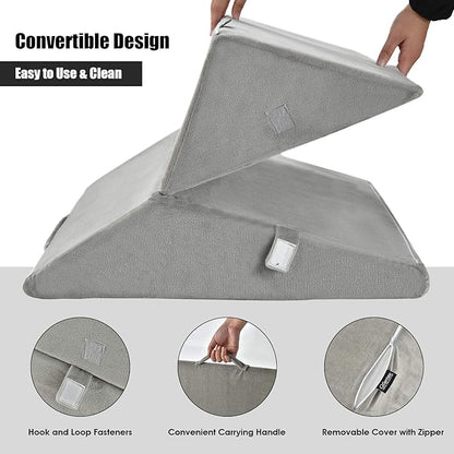 KOMFOTT Bed Wedge Rest Pillow for Sleeping - Triangular Adjustable Memory Foam Backrest Reading Pillow w/Removable Pillowcase Cover for Back Support Knees Legs Positioner, 14" Height, Gray Pillow