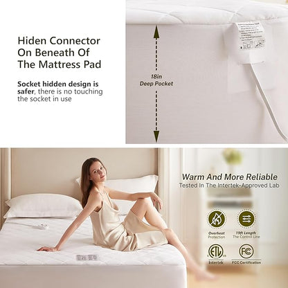Heated Diamond Quilted Mattress Pad,King Size Dual Control,Soft Bed Warmer,10 Heat Settings,1-12 Hours Auto-Off,Fast Heating,ETL Certified,Machine Washable,Fit Up to 18" Deep Pocket,78"x80"