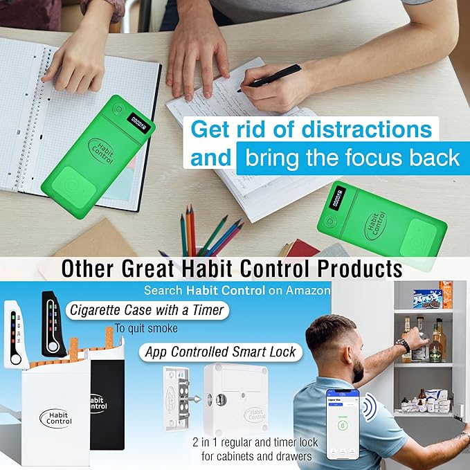 Timed Lock Box - Cell Phone Locker with Charger for Self-Discipline, Cell Phone Jail for Teachers, Time Locking Container to Limit Smartphone Addiction, Small Lockable Safe (Green)