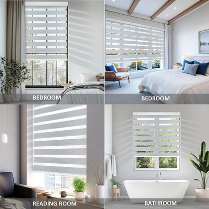 Motorized Zebra Blinds for Windows Cordless Electric Curtains with Remote Control Blackout Shades Custom Smart Blinds Compatible with Alexa Google Home(95% Blackout Grey,W34 X 72in)