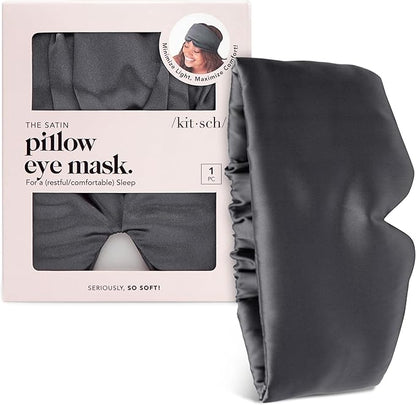 Kitsch Satin Sleep Mask - Eye Masks for Sleep, Softer Than Silk Satin Sleeping Mask Blindfold and Sleep Masks for Women and Men, Eye Care Travel Essentials - Charcoal Black