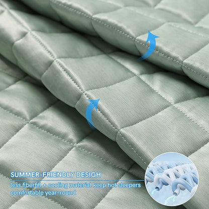 YnM Cooling Weighted Blanket for Adults, 50lbs Heavy Bed Throw Comforter with 100% PE Fabric, Ideal for Hot Sleepers or Summer Days(88x104 Inches for Queen/King Bed, 50 Pounds, Green)