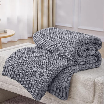 Knitted Weighted Blanket for Adult, Chunky Knit Weighted Throw for Sleep 60"*80" 17lbs, Cooling Breathable Machine Washable Heavy Blanket for Room Decor (Light Grey, Queen)