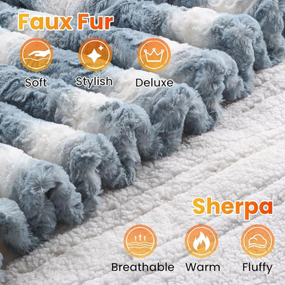 WOOMER Heated Blanket Queen Size 84" x 90", Electric Blanket with Dual Controls, 0.5-12 Hours Timer & 10 Heating Levels, ETL Certified, Blue White Flowers Patterns Faux Fur & Sherpa, Machine Washable