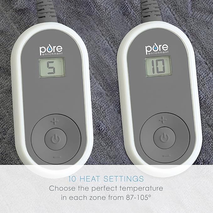 Pure Enrichment PureRelief Deluxe Heated Blanket - 10 Heat Settings, Super Soft Micromink Velvet Fabric, LCD Controller, Auto Shut-Off Timer, Machine Washable - Queen Size Electric Blanket