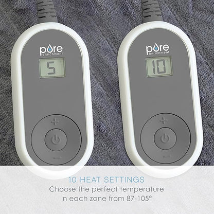 Pure Enrichment PureRelief Deluxe Heated Blanket - 10 Heat Settings, Super Soft Micromink Velvet Fabric, LCD Controller, Auto Shut-Off Timer, Machine Washable - King Size Electric Blanket
