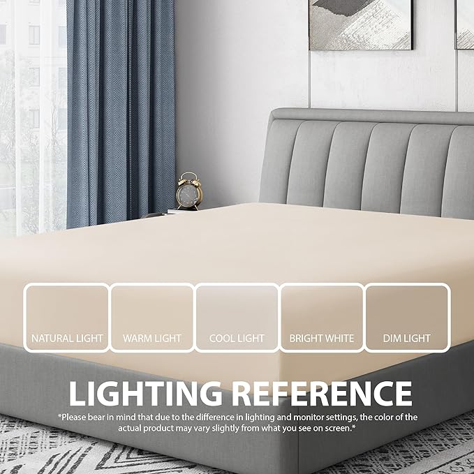 Cathay Home California King Fitted Sheet - Double Brushed Ultra Soft – Wrinkle & Fade Resistant - 16" Deep Pocket Fitted Sheet Only - Good Fit for 14"-18" Deep Mattress (Cal King, Cream)