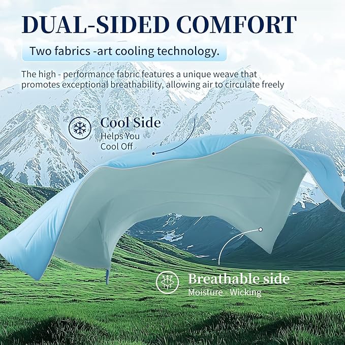 Rwlvpe Cooling Comforter Queen Size, Double-Sided Cooling Blanket for Hot Sleepers Night Sweats, Summer Comforter for Queen Size Q-Max>0.45 Ice Blanket Breathable Soft Lightweight Comforters, 90"x90"