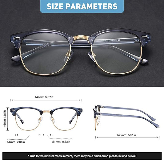 Blue Light Blocking Glasses Vintage Half Frame UV Clear Lens Anti Eyestrain Computer Gaming Glasses for Men Women